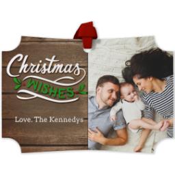 Thumbnail for Personalized Metal Ornament - Modern Corners with Rustic Christmas Wishes design 1