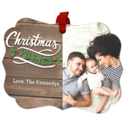 Thumbnail for Scalloped Metal Ornament with Rustic Christmas Wishes design 2