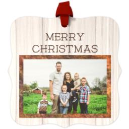 Thumbnail for Personalized Metal Ornament - Fancy Bracket with Rustic Merry Christmas design 1