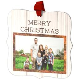 Thumbnail for Personalized Metal Ornament - Fancy Bracket with Rustic Merry Christmas design 2