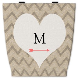 13x13 Canvas Tote with Big Heart - Burlap Chevron design