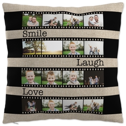 20x20 Throw Pillow with Burlap Filmstrip Brown Collage design