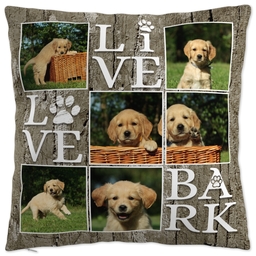 20x20 Throw Pillow with Live Love Bark design