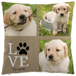 20x20 Throw Pillow with Love Burlap Puppy Paw design