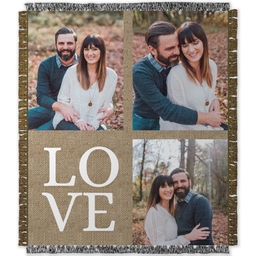 50x60 Photo Woven Throw with Burlap Love design