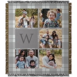 50x60 Photo Woven Throw with Plaid Monagram design