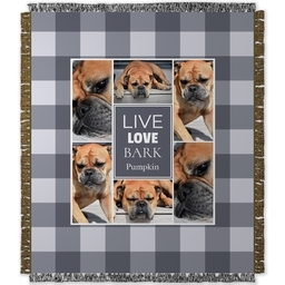 50x60 Photo Woven Throw with Live Love Bark Gray design