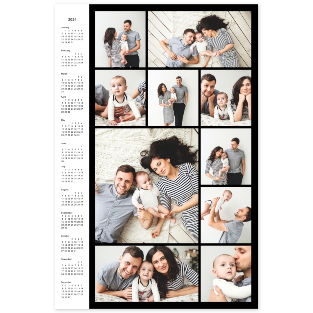 Collage Poster Calendar, Collage Poster Calendar, 16x20, Matte Photo Paper, 2024 Custom Color Collage Calendar Poster