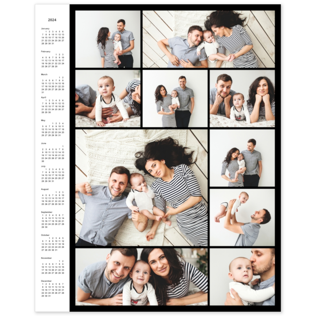Personalized 12 Month Photo Collage - 16x20 Modern Frames