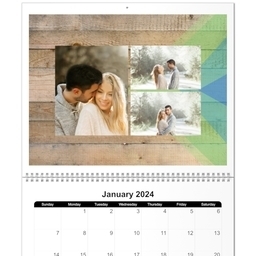 11x14, 12 Month Deluxe Photo Calendar with Colorful Wood Grain design