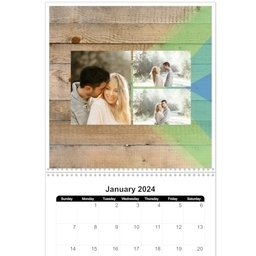 12x12, 12 Month Photo Calendar with Colorful Wood Grain design