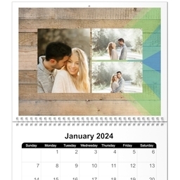 Same Day 8x11, 12 Month Photo Calendar with Colorful Wood Grain design