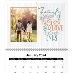 8x11, 12 Month Photo Calendar with Forever Family design