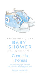 4x8 Greeting Card, Glossy, Blank Envelope with Baby Sneakers - Blue design