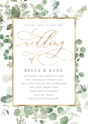 5x7 Foil Stamped Stationery Card, Blank Envelope with Eucalyptus Wedding Invitation Foil design