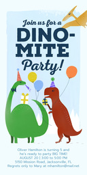 4x8 Greeting Card, Glossy, Blank Envelope with Dino-Mite Party Invite design