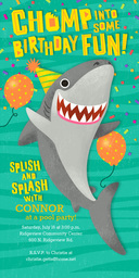4x8 Greeting Card, Matte, Blank Envelope with Shark Birthday Party Invite design