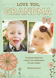 5x7 Cardstock, Blank Envelope with Cute Floral Love You, Grandma design