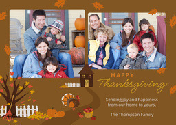 5x7 Greeting Card, Glossy, Blank Envelope with Cute Thanksgiving House design