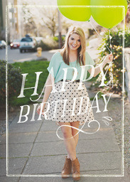 5x7 Greeting Card, Glossy, Blank Envelope with Happy Birthday Over Photo design