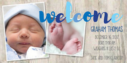 4x8 Greeting Card, Matte, Blank Envelope with Welcome Baby Blue Announcement design