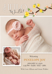 5x7 Greeting Card, Glossy, Blank Envelope with Sweet Little Girl Birth Announcement design