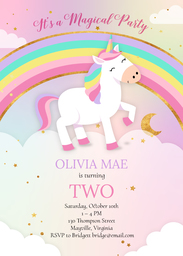 5x7 Greeting Card, Matte, Blank Envelope with Unicorn Magical Party design