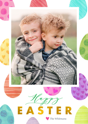 Same Day 5x7 Greeting Card, Matte, Blank Envelope with Colorful Easter Eggs design