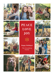 5x7 Greeting Card, Glossy, Blank Envelope with Modern Peace Love Joy design