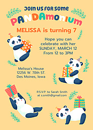 Same Day 5x7 Greeting Card, Matte, Blank Envelope with Pandamonium Panda Birthday Invitation design