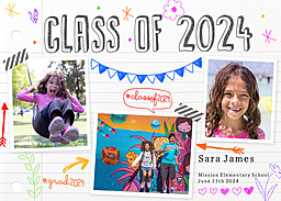 5x7 Greeting Card, Matte, Blank Envelope with Class Of 2024 Doodles design