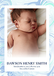 5x7 Greeting Card, Matte, Blank Envelope with Blue Marble Baby Boy Announcement design