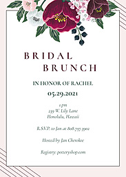 5x7 Elegant Cardstock (Set Of 20), Printed Envelope with Burgundy Floral and Stripes Bridal Brunch Invitation design