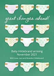 5x7 Cardstock, Blank Envelope with Changes Ahead Diaper Pregnancy Announcement design