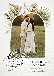 5x7 Greeting Card, Glossy, Blank Envelope with Bohemian Wedding Save the Date design