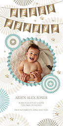 4x8 Greeting Card, Matte, Blank Envelope with Baby Party Over Here Blue Announcement design