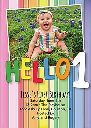 5x7 Greeting Card, Glossy, Blank Envelope with Hello One Rainbow Invite design