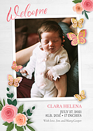 Same Day 5x7 Greeting Card, Matte, Blank Envelope with Baby Girl Paper Flowers design