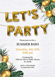 5x7 Cardstock, Blank Envelope with Let's Party Summer Invitation design