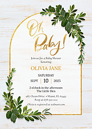 5x7 Greeting Card, Glossy, Blank Envelope with Oh Baby Shower Invitation design