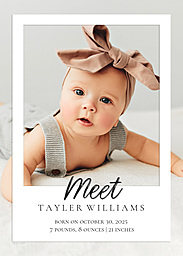 Same Day 5x7 Greeting Card, Matte, Blank Envelope with Photo Frame Meet Baby Announcement design
