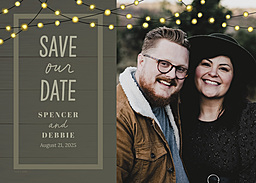 5x7 Greeting Card, Glossy, Blank Envelope with Rustic String Lights Save the Date design