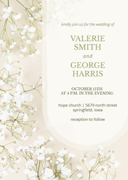5x7 Greeting Card, Glossy, Blank Envelope with Elegant Baby's Breath Wedding Invitation design