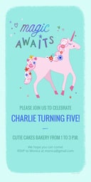 4x8 Greeting Card, Matte, Blank Envelope with Unicorn Birthday design