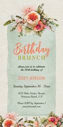 4x8 Greeting Card, Matte, Blank Envelope with Watercolor Floral Birthday Brunch Invite design
