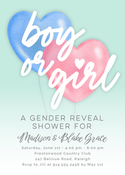 5x7 Greeting Card, Glossy, Blank Envelope with Gender Reveal Balloons Baby Shower Invitation design