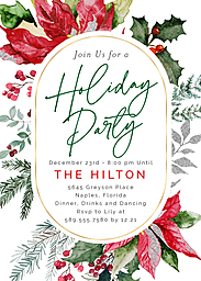 5x7 Greeting Card, Glossy, Blank Envelope with Modern Floral Holiday Party Invitation design