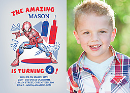 5x7 Greeting Card, Glossy, Blank Envelope with Amazing Birthday Kid Spider-Man Invitation design