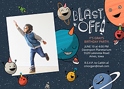 5x7 Cardstock, Blank Envelope with Blast Off! Birthday Invitation design