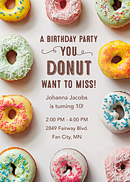 5x7 Greeting Card, Glossy, Blank Envelope with Donut Assortment Birthday Invitation design